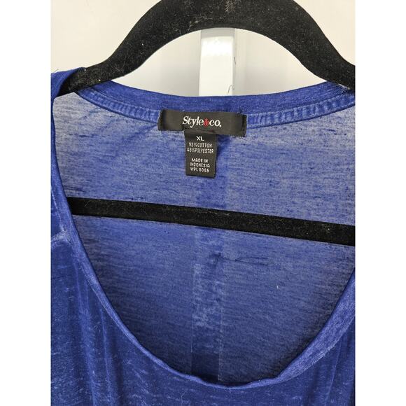 Style & Co Womens Sz XL Short Sleeve Burnout T Shirt Blue - Picture 3 of 4